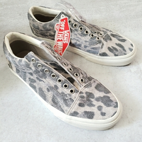 Vans Old school Lace Up Leopard Animal Print Shoes Sneakers Grey Tan Size 6 - Picture 3 of 7